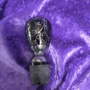 Decorative Black Glass Wine Bottle Stopper Etched Floral Vine Design 3"